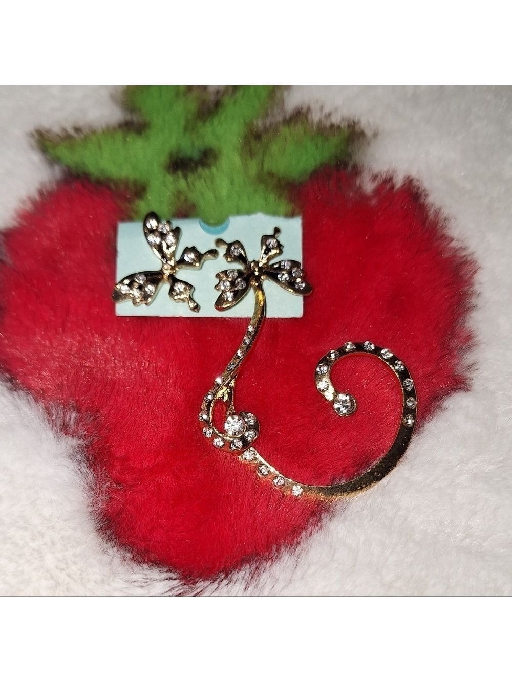 Gold Tone Rhinestone Butterfly Earrings